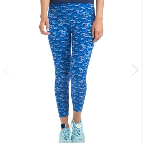 Vineyard Vines Blue Whale Print Performance Leggings Size S Pocket Gym Active - Picture 2 of 11